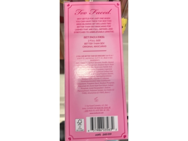 Too Faced Better Than Sex Perfect Pair Voluptuously Volumizing Mascara, Black, 0.27 oz/8.0 mL, Pack Of 2