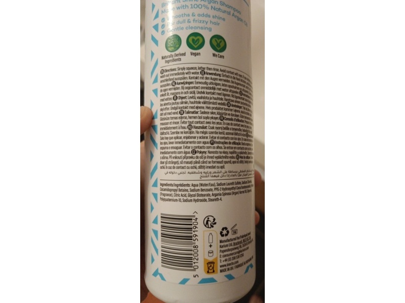 Inecto Naturals Argan Shampoo, Brilliant Shine, 16.9 fl oz/500 mL