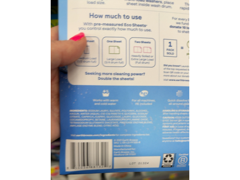 Earth Breeze 3 In 1 Ultra - Concentrated Laundry Detergent Eco Sheets, 64 Loads, 32 Count