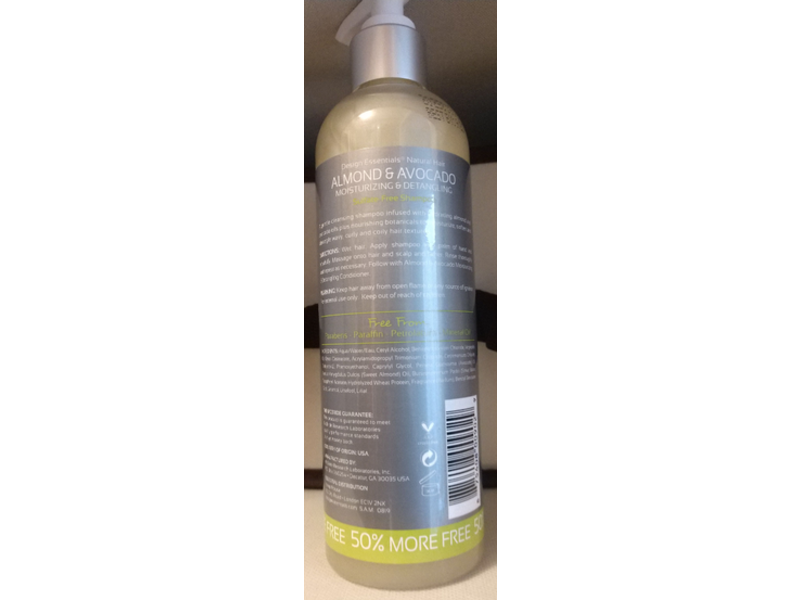 Design Essentials Natural Hair Sulfate-Free Shampoo, Almond & Avocado, 12 oz/365 g