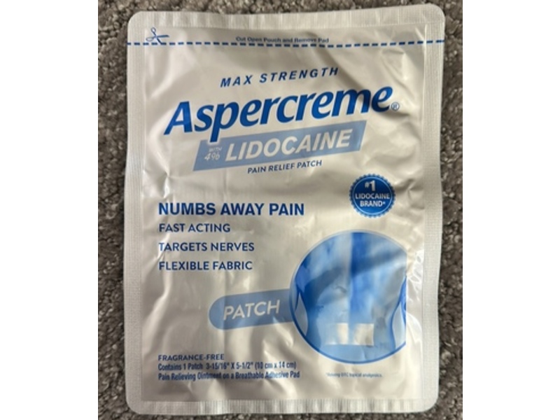 Aspercreme Lidocaine Pain Relief Patch, Fragrance Free, Pack Of 5