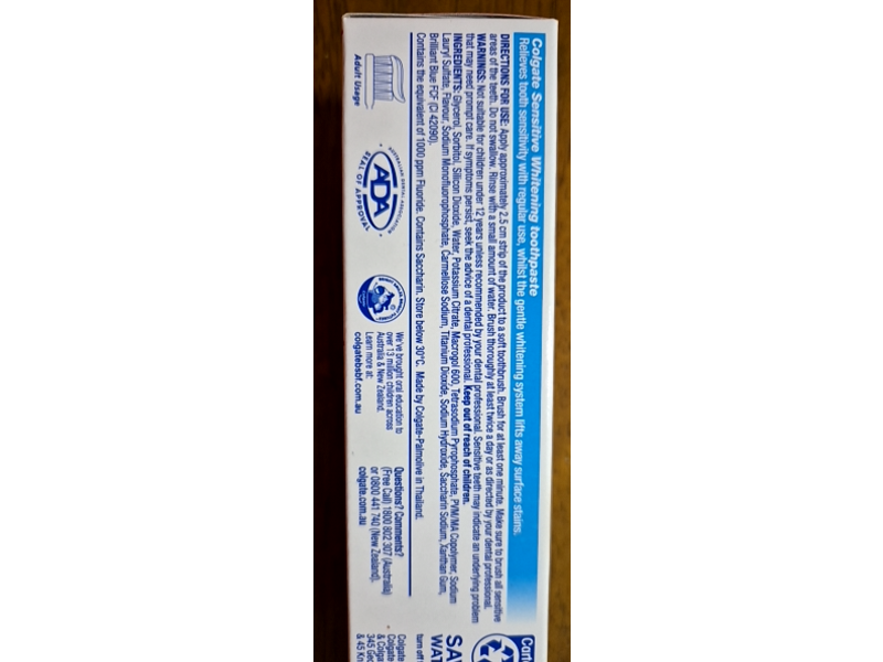 Colgate Sensitive Whitening Toothpaste, 110 g