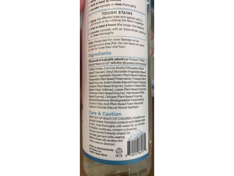 Puracy Natural Stain Remover, Free & Clear, 16 fl oz/473 mL