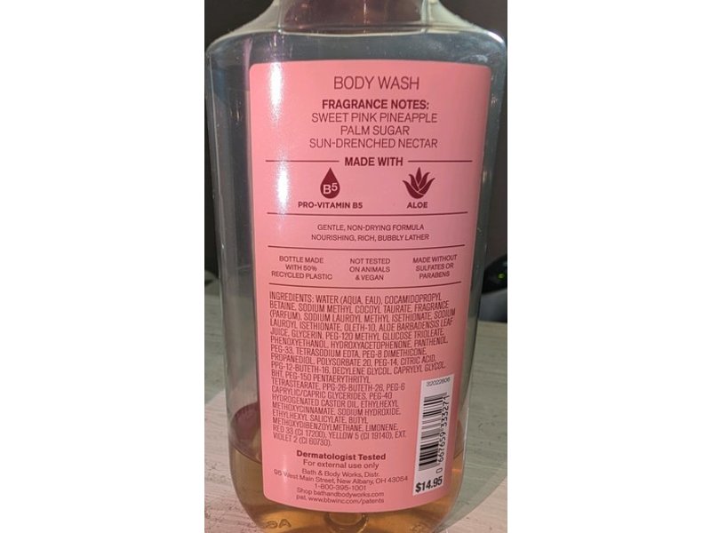 Bath & Body Works Body Wash, Costa Rica Pink Pineapple Sunrise, 10 fl oz/295 mL