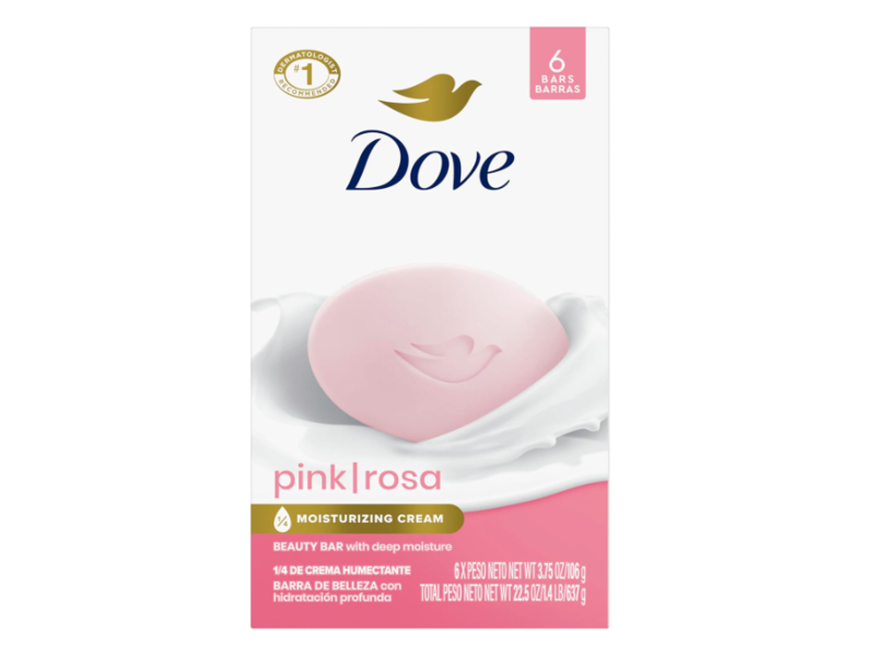 Dove Moisturizing Cream Beauty Bar, Pink/Rosa, 3.75 oz/106 g, Count 6