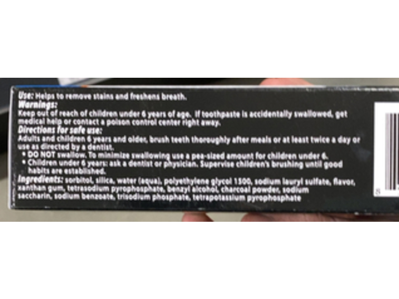 Rexall Cool Mint Toothpaste, Charcoal, 3.5 oz/99 g