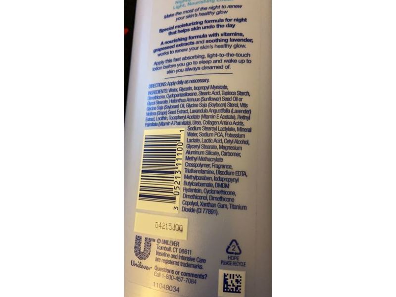 Vaseline Light Body Lotion, Nightly Renewal, 20.3 fl oz/600 mL