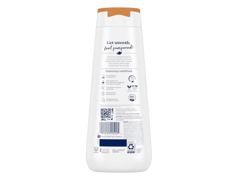 Dove Pampers & Softens Skin Body Wash, Shea Butter & Vanilla, 20 fl oz