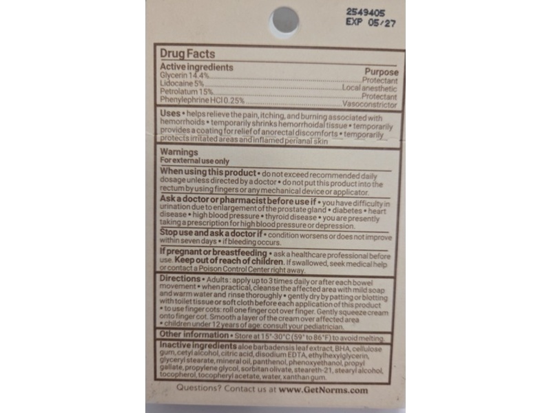 Norms Hemorrhoid Cream Squeezie, 0.5 oz/14 g