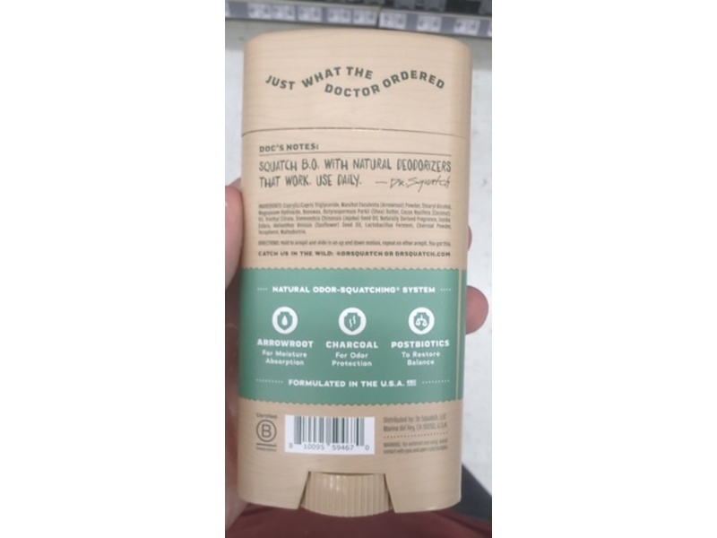 Dr.Squatch Odor Squatching Deodorant, Rainforest Rapids, 2.65 oz/75 g