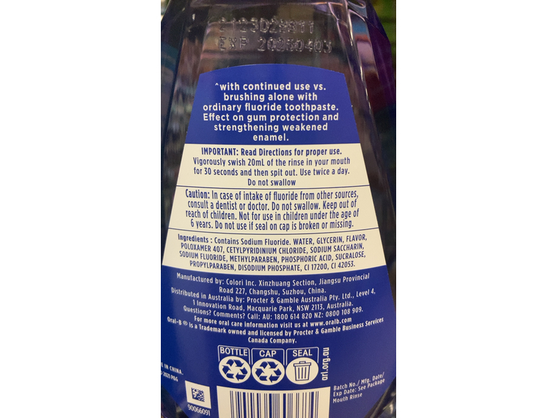 Oral-B Pro Health Clinical 7 Benefits In 1 Healthier Mouth + Stronger Teeth Mouthwash, Clean Mint , 500 mL