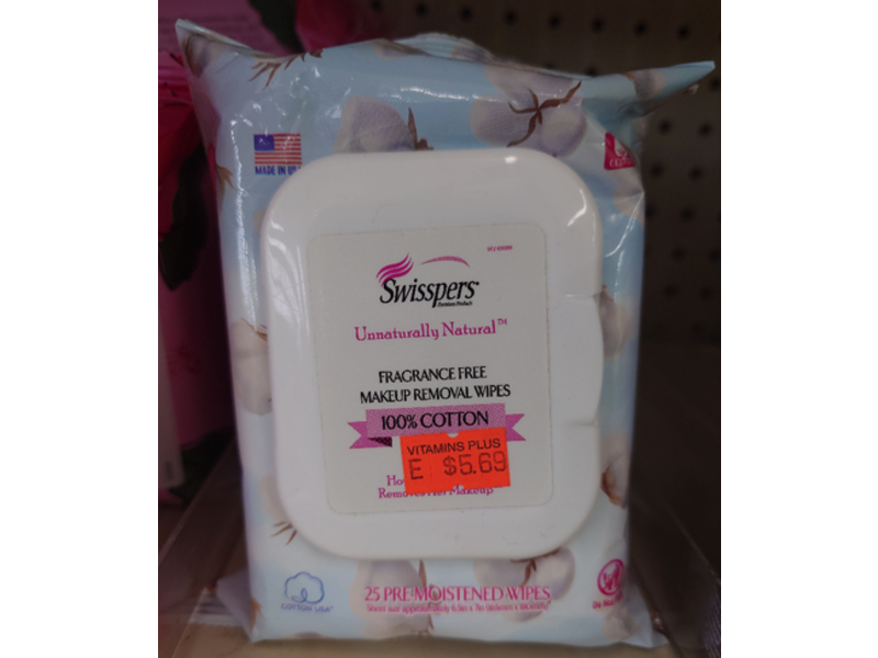 Swisspers Makeup Removal Wipes, Cotton, 25 Count, Pack Of 2