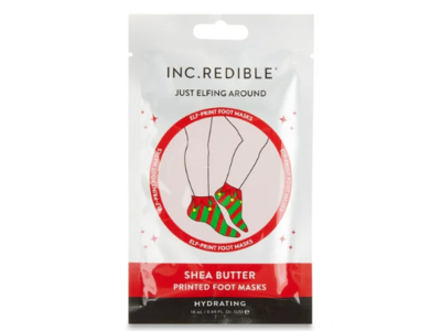 INC.redible Shea Butter Printed Hydrating Foot Mask, Just Elfing Around, 0.6 fl oz/18 mL