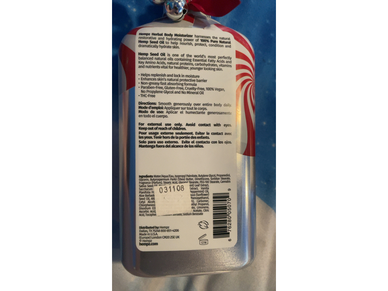 Hempz Herbal Body Moisturizer, Peppermint Vanilla Swirl, 17 fl oz/500 mL