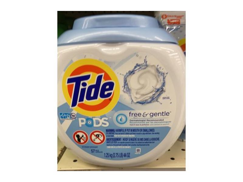 Tide Pods Free & Gentle Laundry Detergent, 57 Loads, 44 oz/1.25 kg