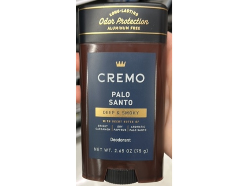 Cremo Deep & Smoky Deodorant, Palo Santo, 2.65 fl oz/75 g