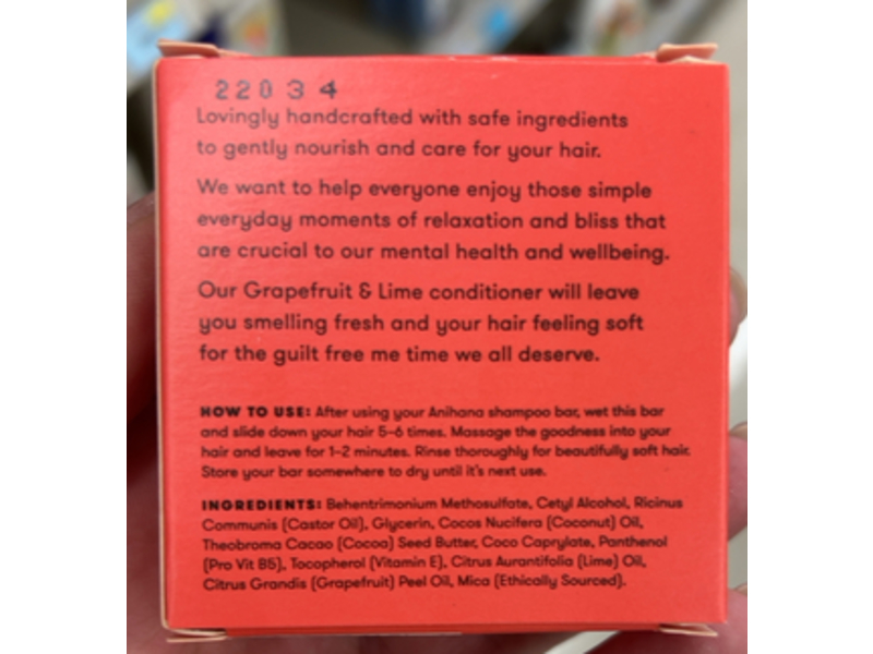 Anihana Conditioner Bar, Grapefruit & Lime, 2.1 oz/60 g