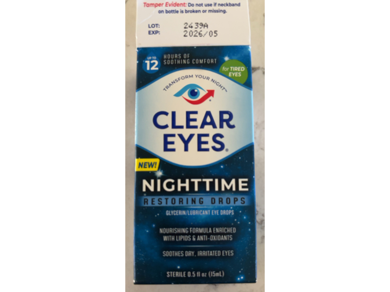 Clear Eyes Nighttime Restoring Eyes Drops, 0.5 fl oz/15 mL