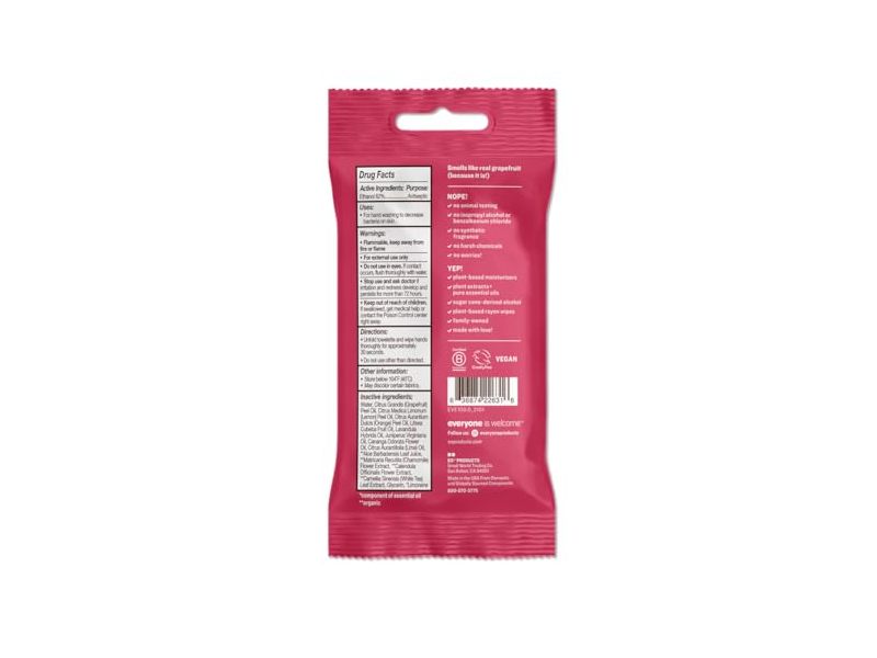 Everyone Hand Sanitizer Wipes, Ruby Grapefruit, 15 Count