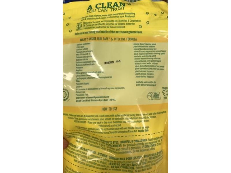 Seventh Generation Dishwasher Detergent Packs, Lemon Scent, 12.6 oz/360 g, 20 Count