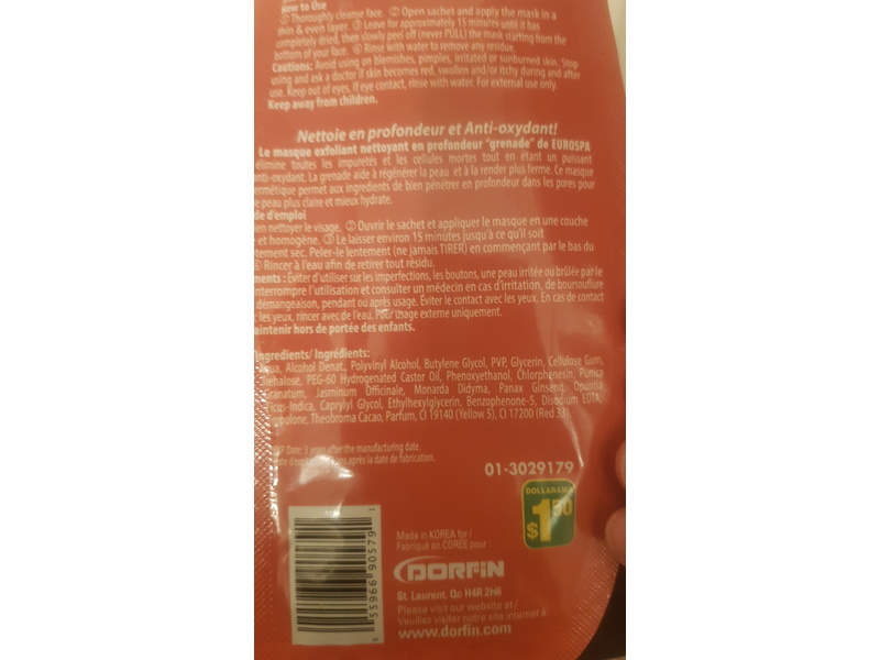 Eurospa Deep Cleansing Peel Off Facial Mask, Pomegranate Grenade, 10 mL