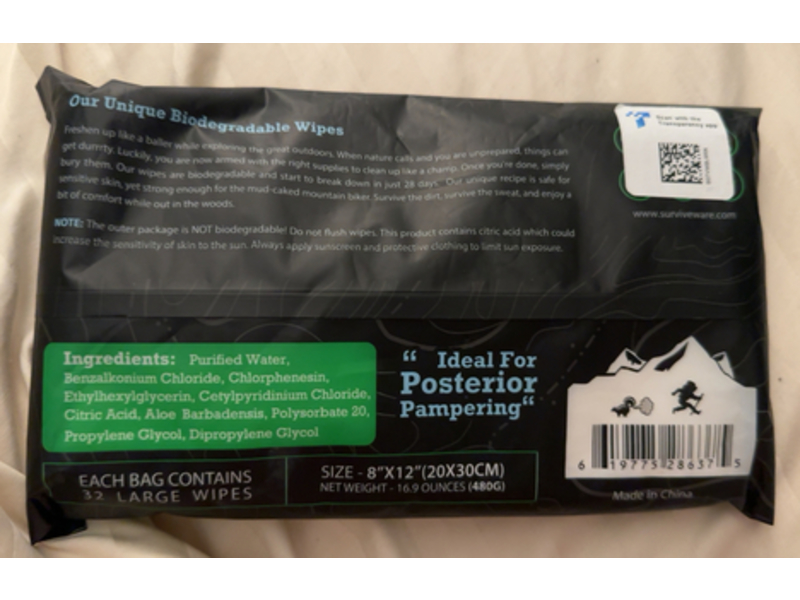 Surviveware Biodegradable Wet Wipes, Aloe Vera, 32 Count