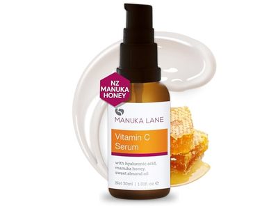 Manuka Lane Vitamin C Serum, Hyaluronic Acid + Manuka Honey + Sweet Almond Oil, 1.01 fl oz/30 mL