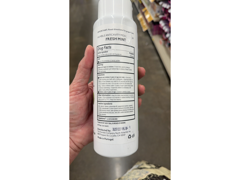 The Humble Co Anticavity Mouthwash, Fresh Mint, 16.9 fl oz/500 mL