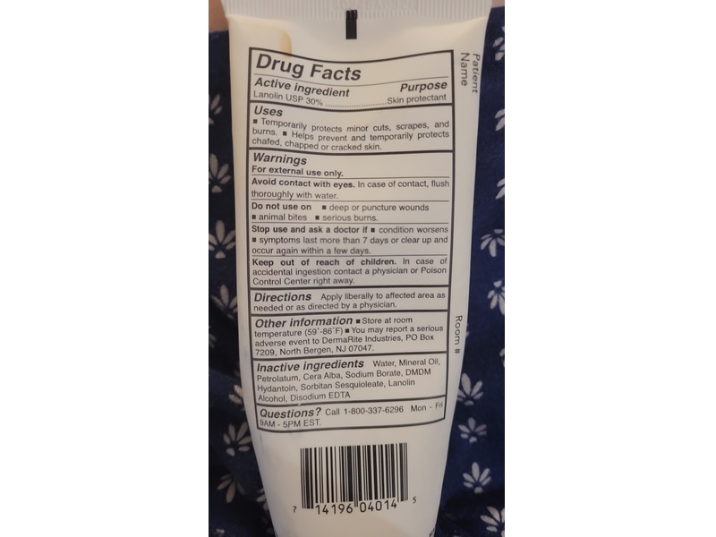 DermaRite Lantiseptic Dry Skin Therapy Skin Protectant Moisturizing Cream, 30% Lanolin, 4 oz/113 g