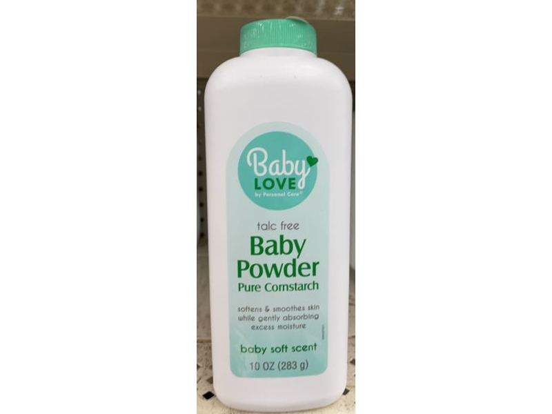 Baby Love By Personal Care Baby Powder, Pure Cornstarch, Baby Soft Scent, Talc-Free, 10 oz, Pack Of 12