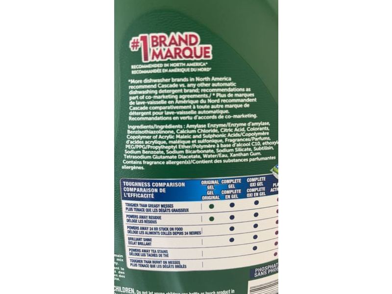 Cascade Complete Dishwashing Liquid Gel Detergent, Fresh Scent, 120 oz/3.40 kg