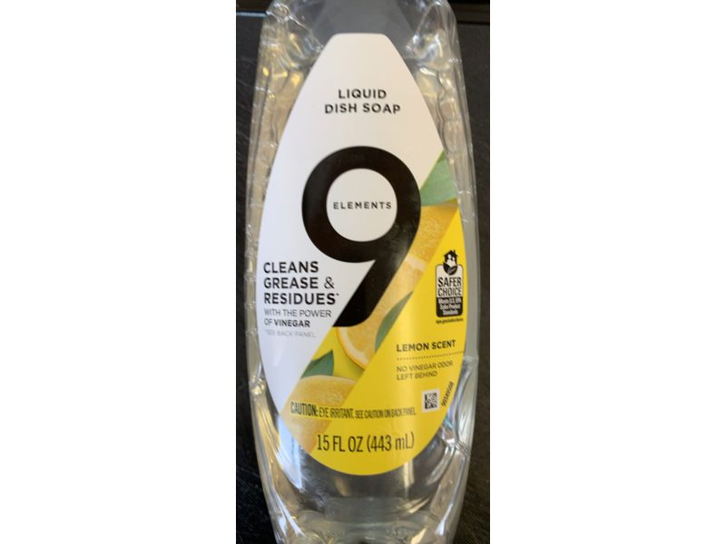 9 Elements Liquid Dish Soap, Lemon Scent, 15 fl oz/443 mL