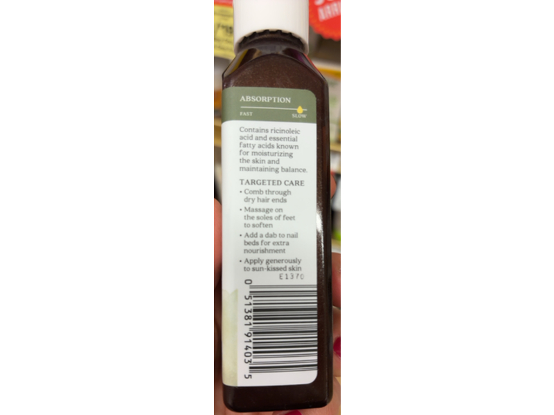 Aura Cacia Organic Skin Care Oil, Castor, 4 oz/118 mL