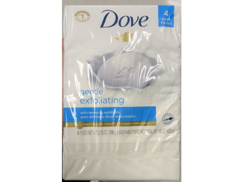 Dove Beauty Gentle Exfoliating Beauty Bar Soap, 3.75 oz/106 g, Pack Of 4