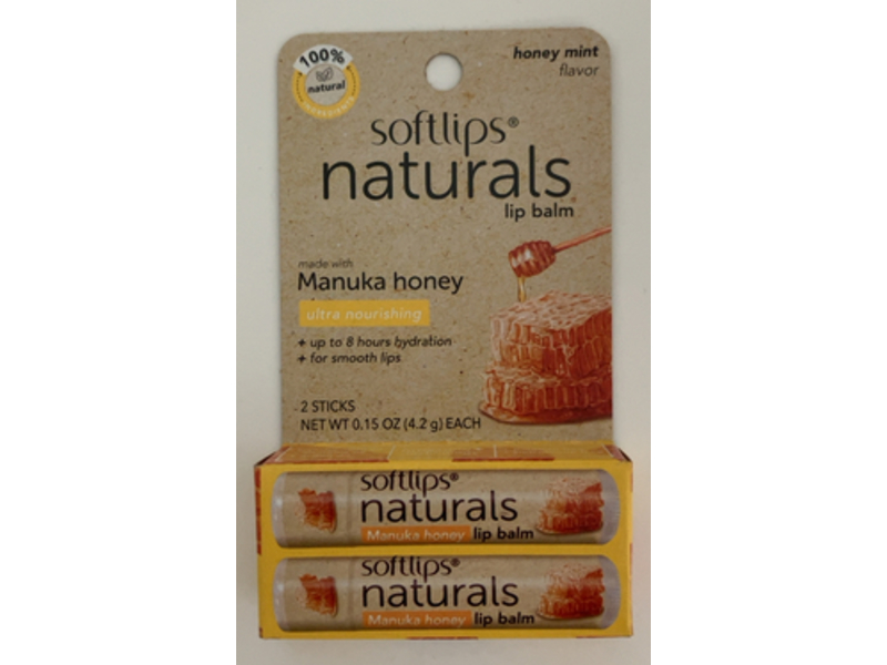 Softlips Natural Lip Balm, Manuka Honey, Mint, Ultra nourishing, 0.15 oz/4.2 g, Pack Of 2