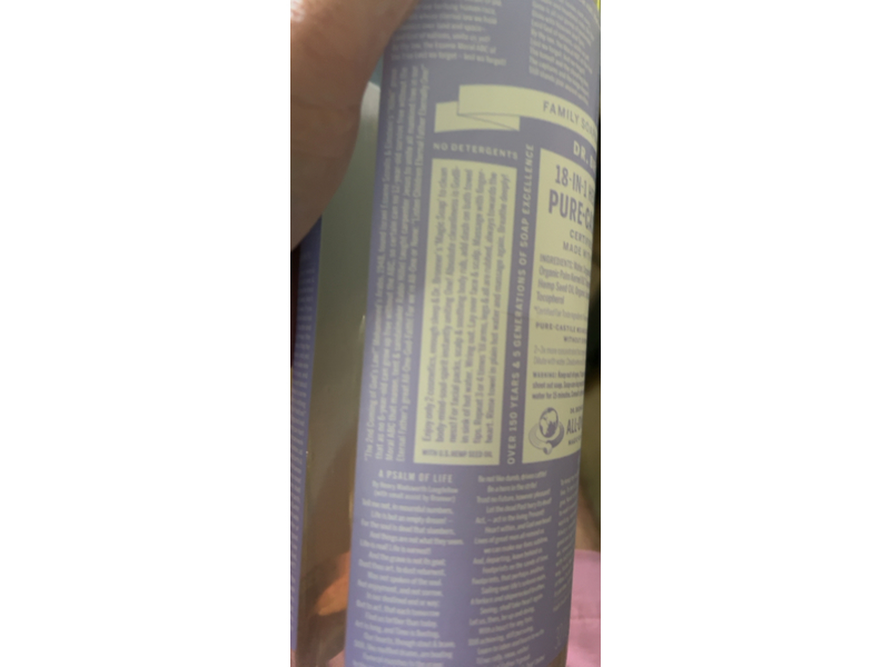 Dr.Bonner's 18-In-1 Hemp Lavender Pure-Castile Soap, Organic Oils, 32 fl oz/946 mL