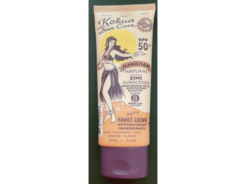 Kokua Sun Care Hawaiian Natural Zinc Sunscreen, Sugar Cane, SPF 50+, 3 fl oz/89 mL