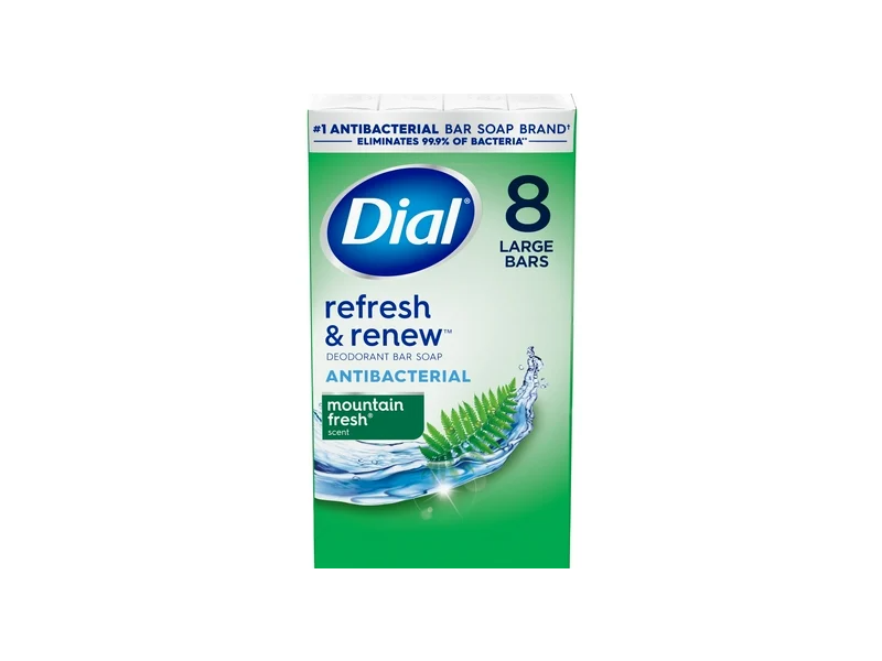 Dial Antibacterial Bar Soap, Mountain Fresh, 32 oz/904 g, 8 Bars, Pack Of 32