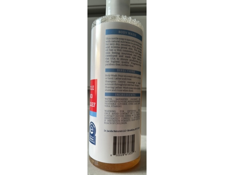 Dr Jacobs Pure Castile Eczema & Psoriasis Relief Body Wash, 16 oz/473 mL