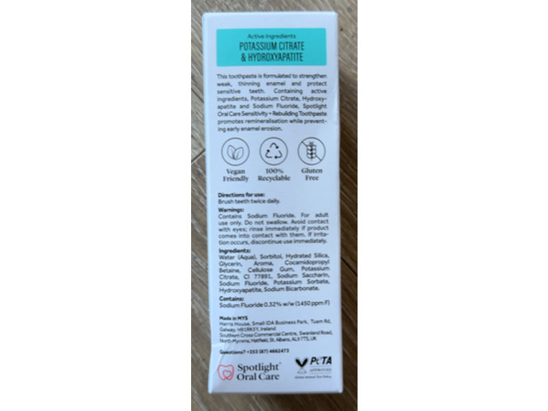 Spotlight Oral Care Sensitivity + Rebuilding Professional Toothpaste, Fresh Mint, 100 mL