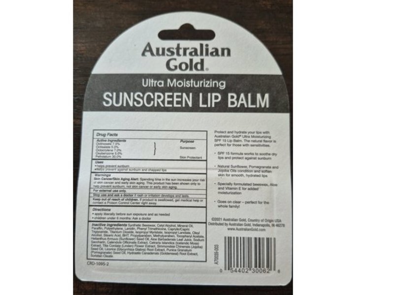 Australian Gold Ultra Moisturizing Sunscreen Lip Balm, Unscented, 0.15 oz/4 g, 2 Pack