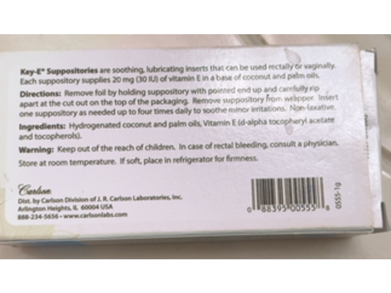 Carlson Key-E Suppositories, Vitamin E Suppository,12 Count