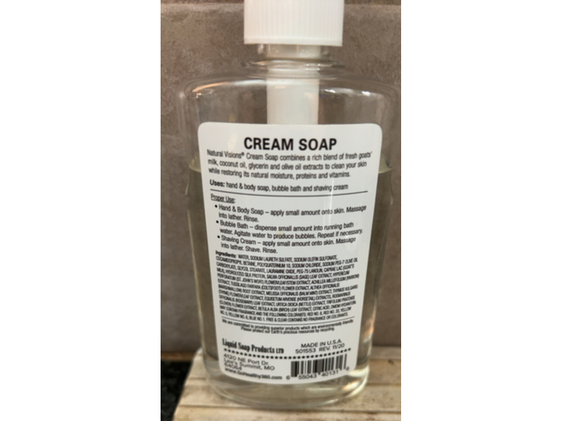 Natural Visions Cream Soap, 8 fl oz/236 mL