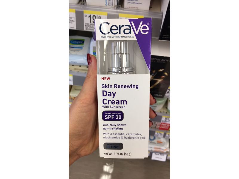CeraVe Skin Renewing Day Cream With Sunscreen, SPF 30 , 1.76 oz/50 g