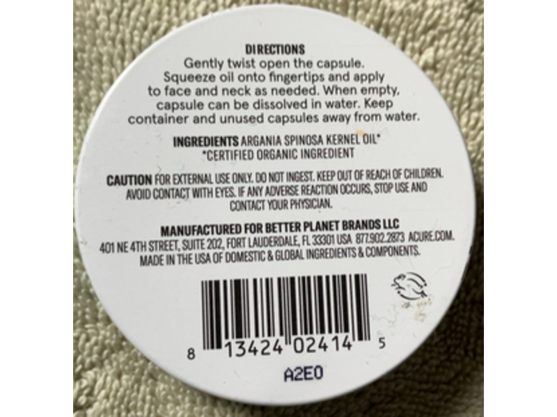 Acure The Essentials Facial Oil Capsules, Argan Oil, 0.4 fl oz/12 mL, 30 Count