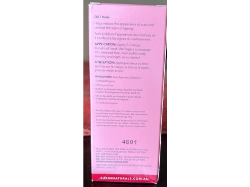 Sukin Certified Organic Rosehip Oil, 0.85 fl oz/25 mL