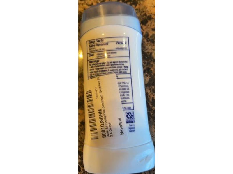 Dove Antiperspirant Deodorant, Sensitive Skin, Sweat & Odor, 2.6 oz/74 g