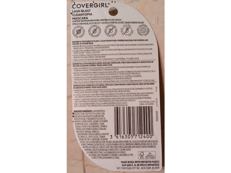 CoverGirl Lash Blast Cleantopia Mascara, 770 Extreme Black Frost, 0.32 oz/9.5 mL