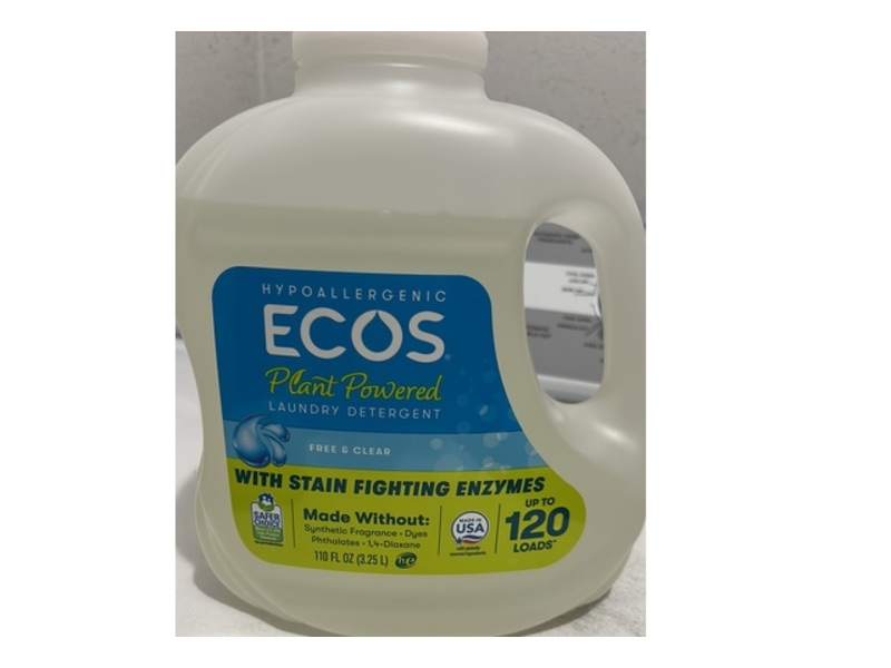 Ecos Plant-Powered Laundry Detergent, Free & Clear, 120 Loads, 110 fl oz/3.25 L
