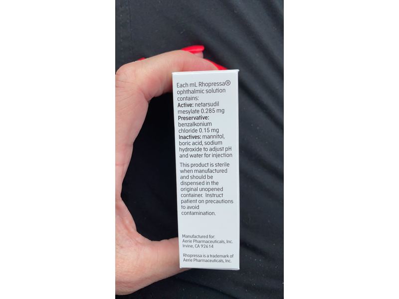 Rhopressa (netarsudil ophthalmic solution) 0.02%, 2.5 mL, Aerie Pharmaceuticals, Inc (RX)